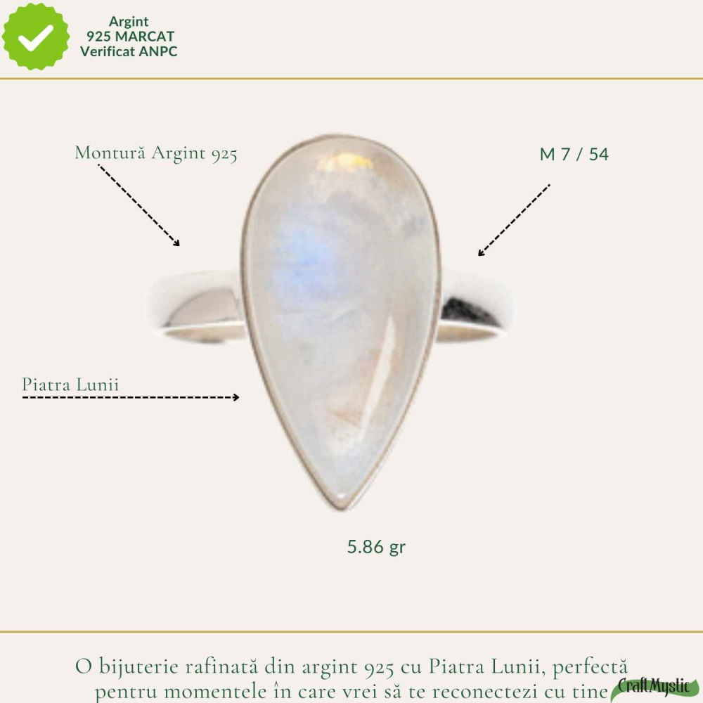 Inel Argint 925 cu Piatra Lunii Lacrimă – Echilibru Emoțional si Intuitie [4]