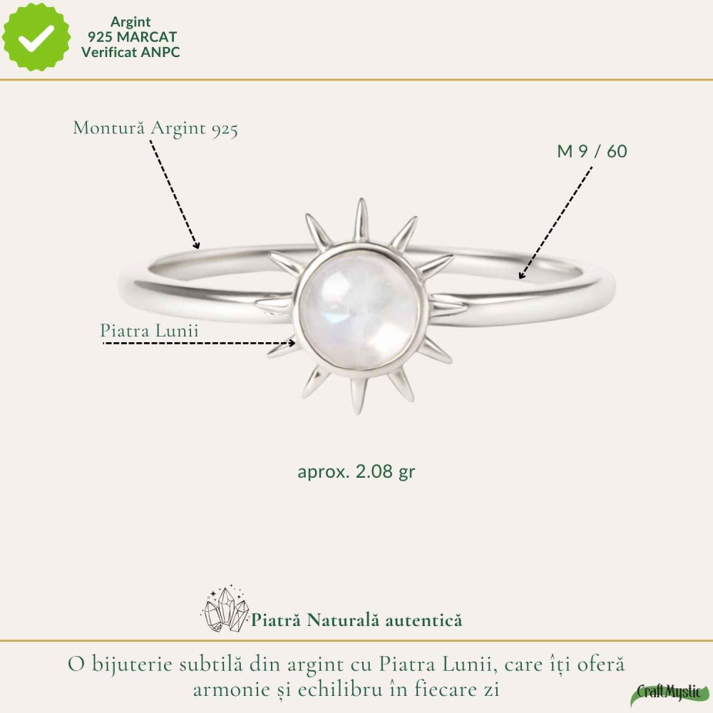 Inel Argint 925 cu Piatra Lunii si Soare – Feminitate si Echilibru Interior [4]