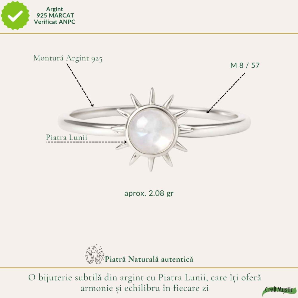 Inel Argint 925 cu Piatra Lunii si Soare – Feminitate si Echilibru Interior [4]