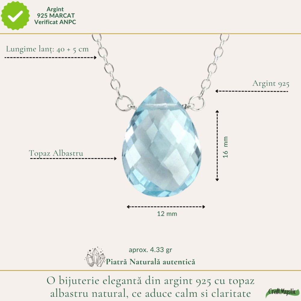 Colier argint 925 cu topaz albastru lacrima – calm si claritate interioara [4]