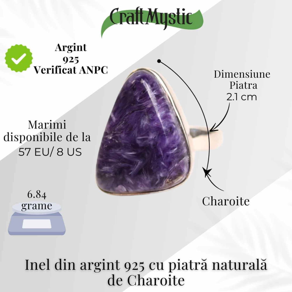 Inel argint 925 cu Charoite naturala triunghi – Transformare si echilibru interior [5]