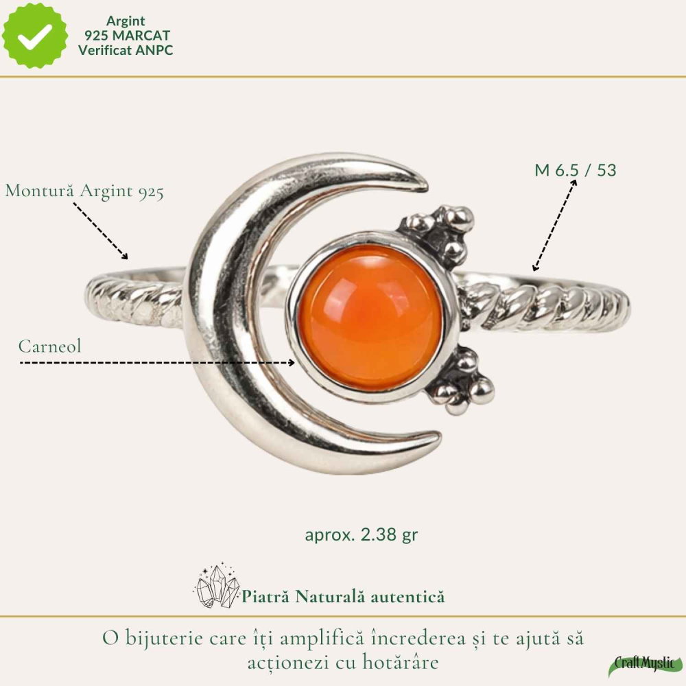 Inel argint 925 cu Carneol semiluna si soare – energie si echilibru feminin [4]