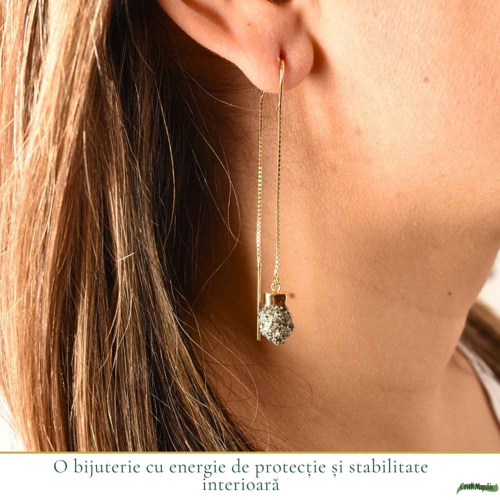 Cercei argint 925 aur 18K cu Pirita bruta – protectie si energie de prosperitate [2]