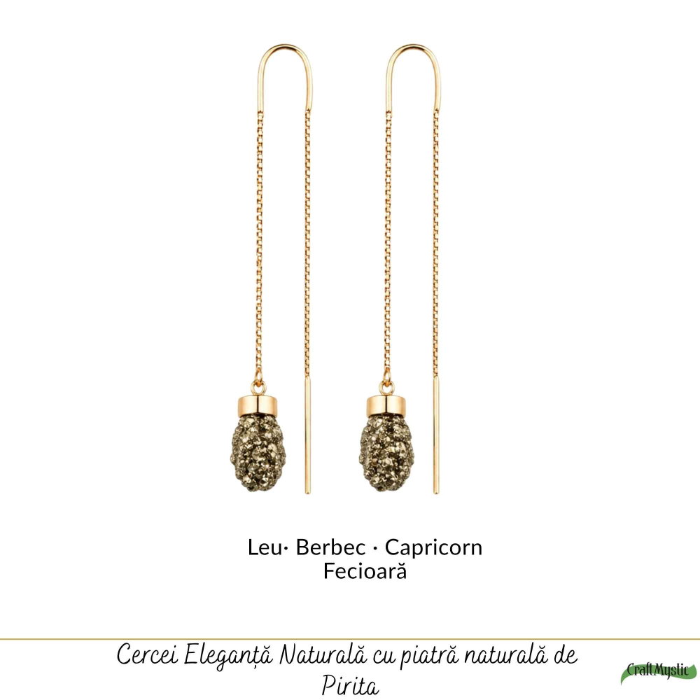 Cercei argint 925 aur 18K cu Pirita bruta – protectie si energie de prosperitate [5]