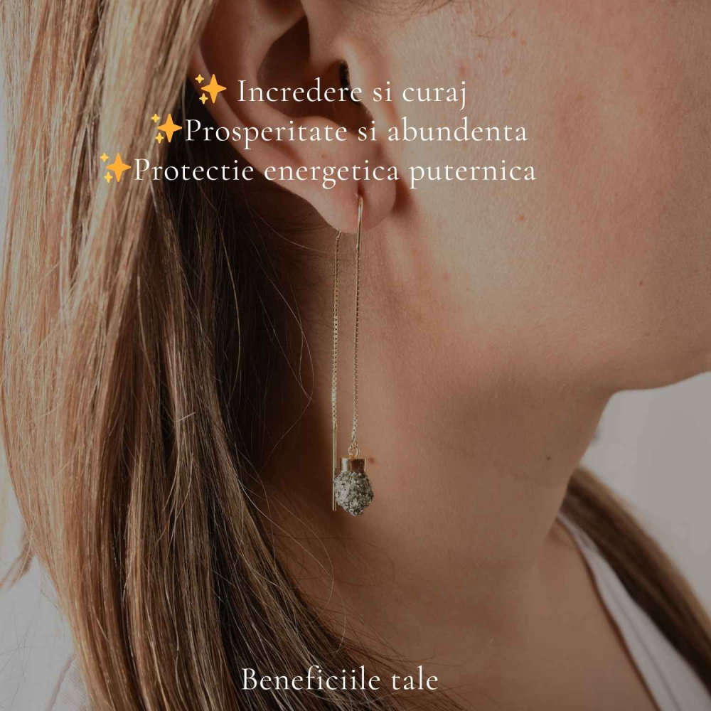 Cercei argint 925 aur 18K cu Pirita bruta – protectie si energie de prosperitate [3]