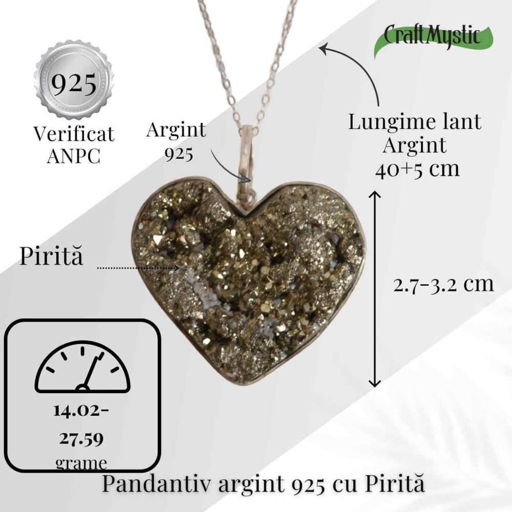 Putere si Incredere Zilnica – Colier Inima cu Pirita si Argint 925 [5]
