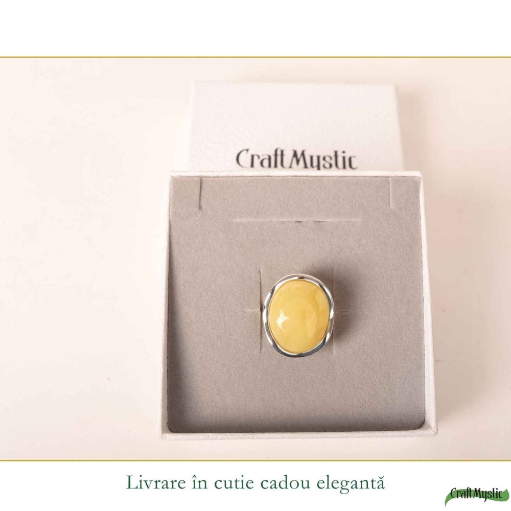 Inel Argint 925 Oval cu Chihlimbar Galben Natural – Energie Solara si Eleganta [6]