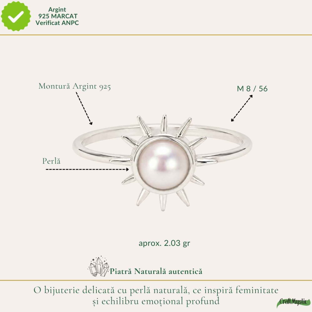 Inel Argint 925 cu Perla si Soare – Feminitate Luminoasa si Energie Pozitiva [4]