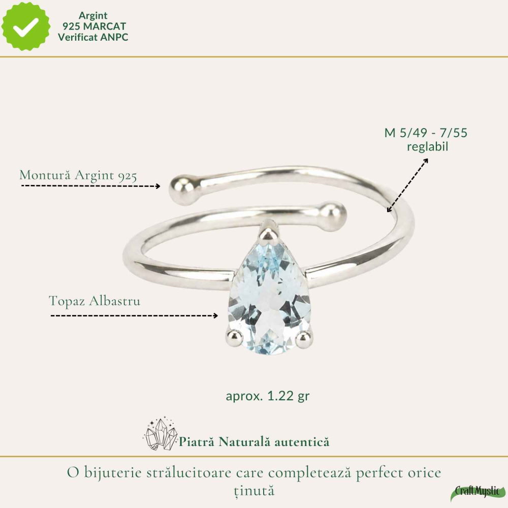 Inel argint 925 cu Topaz Albastru forma de lacrima – delicatete si claritate interioara [4]