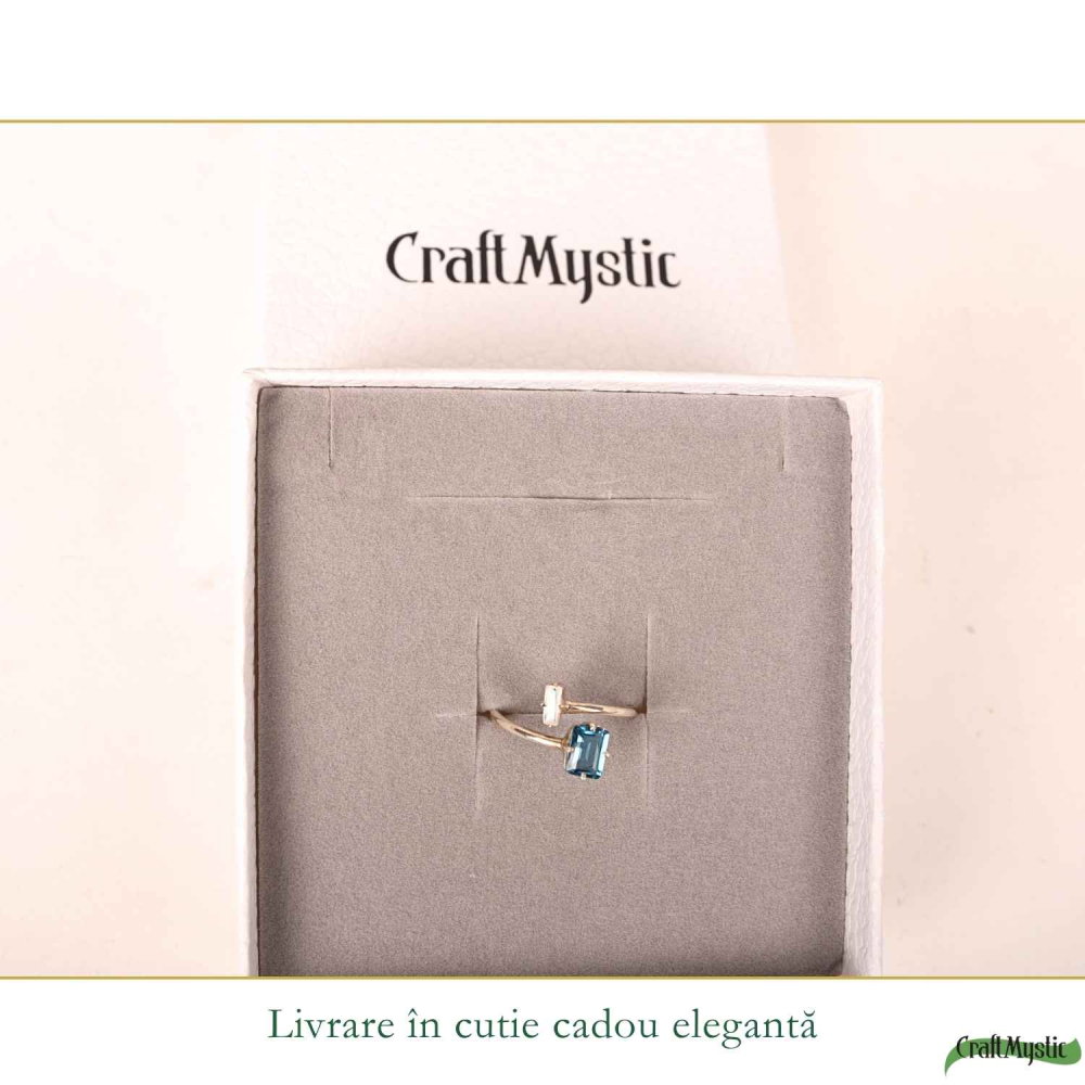 Inel argint 925 cu Topaz Albastru si Piatra Lunii dreptunghi – echilibru si claritate [6]