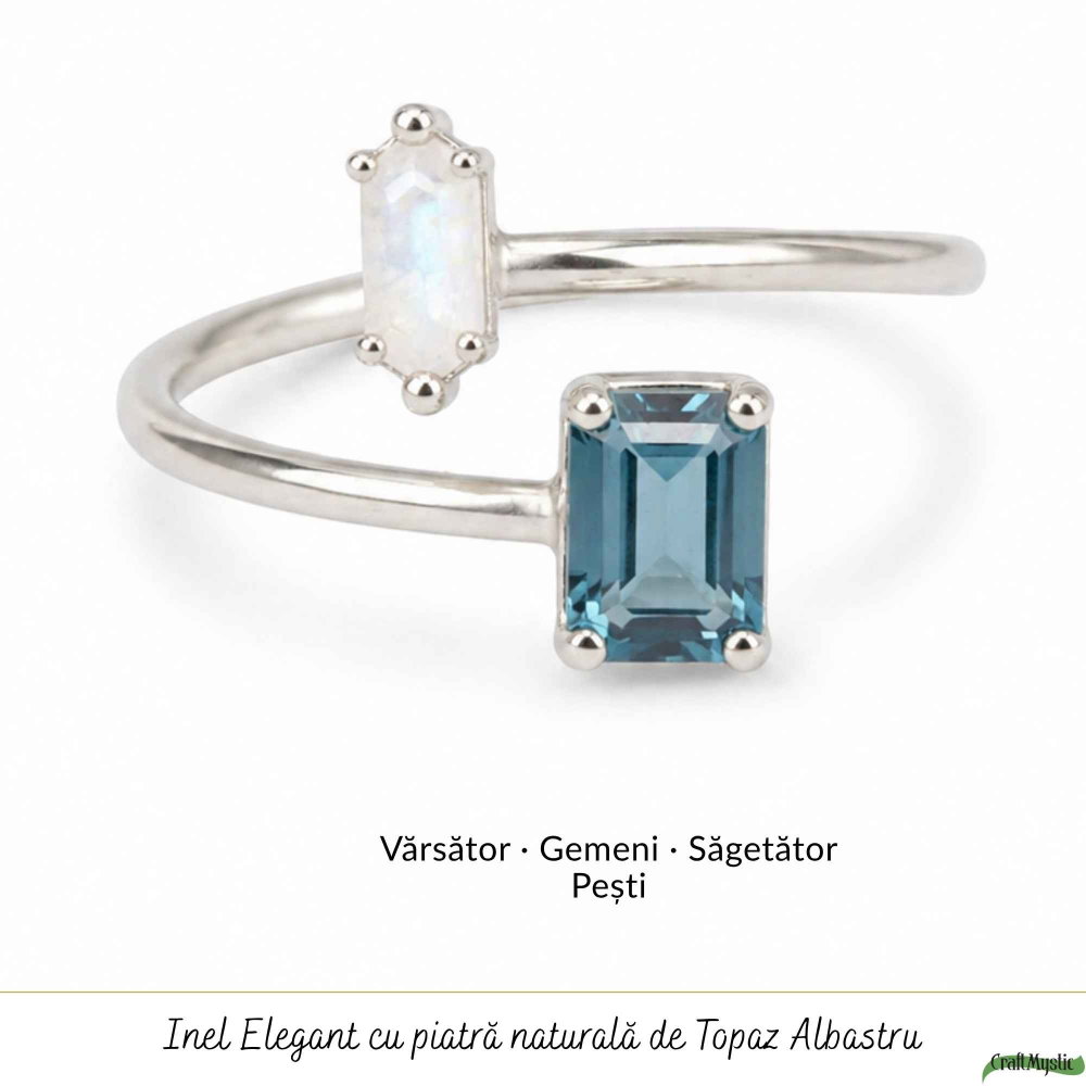 Inel argint 925 cu Topaz Albastru si Piatra Lunii dreptunghi – echilibru si claritate [5]