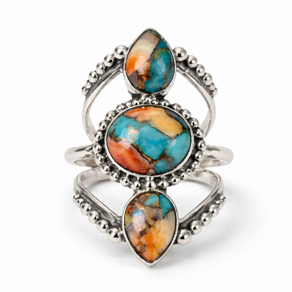 Inel Argint 925 cu Turcoaz Spinny Oyster Floare Vintage – Protectie si Feminitate [1]