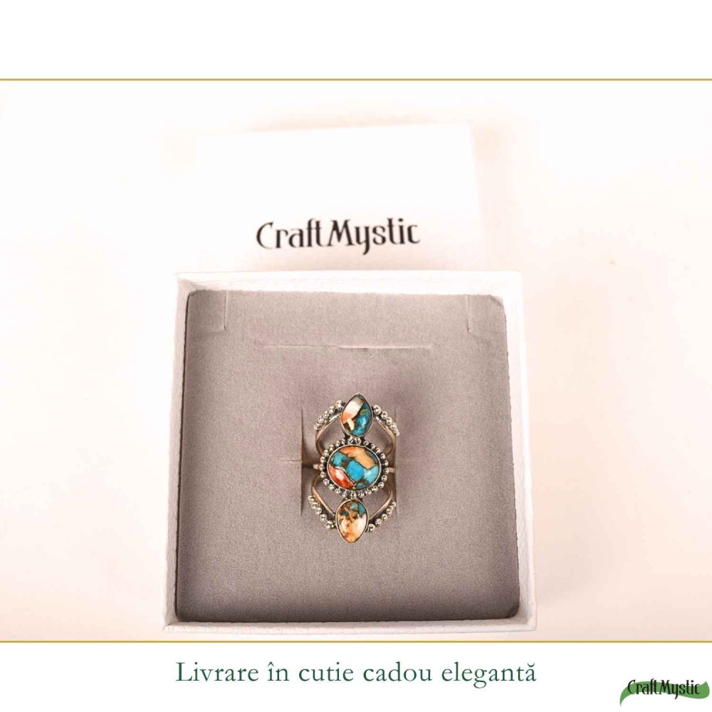 Inel Argint 925 cu Turcoaz Spinny Oyster Floare Vintage – Protectie si Feminitate [6]