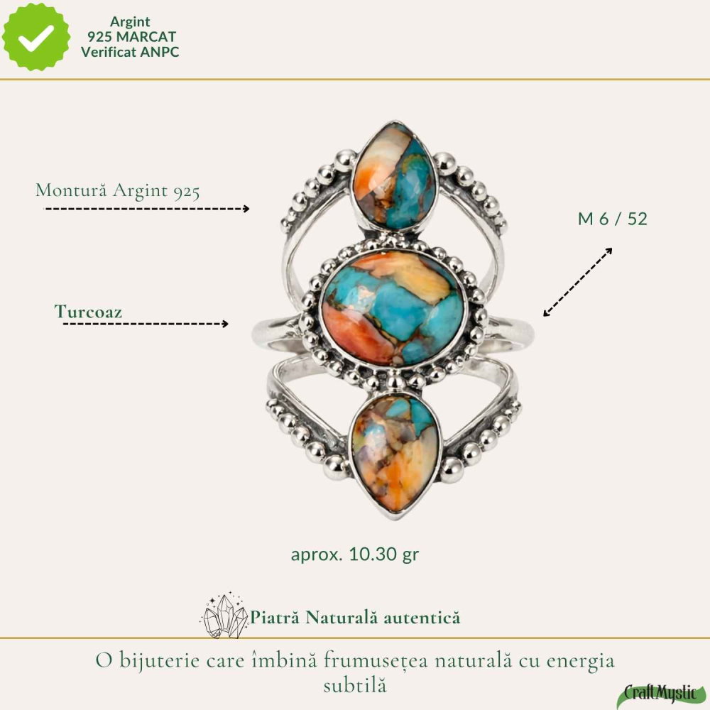 Inel Argint 925 cu Turcoaz Spinny Oyster Floare Vintage – Protectie si Feminitate [4]