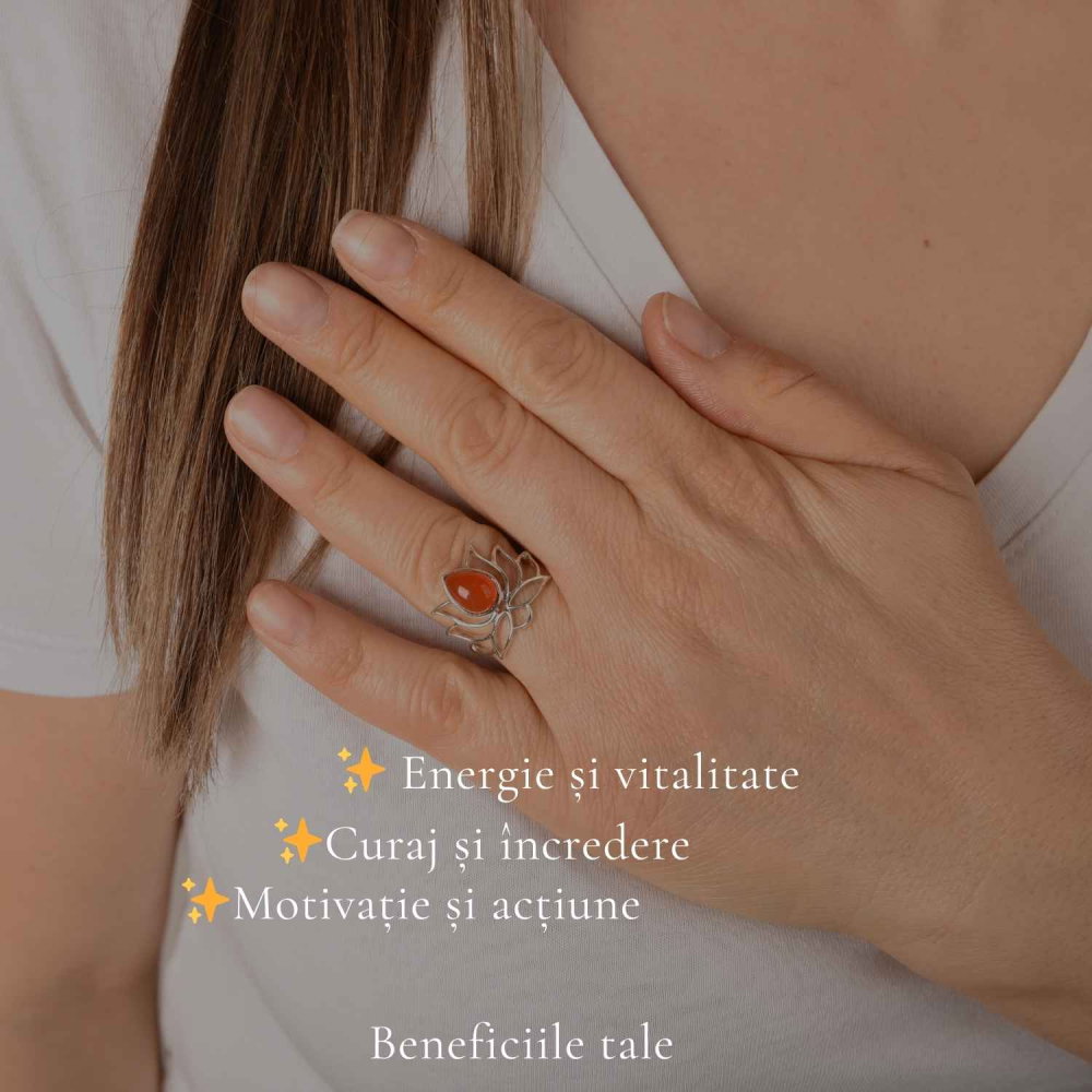 Inel argint 925 cu piatra naturala de Carneol model floare de lotus – Energie si incredere feminina [3]