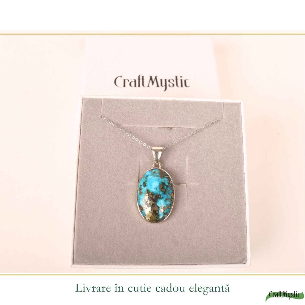 Colier argint 925 cu Turcoaz si Pirita oval – Protectie si incredere interioara [6]