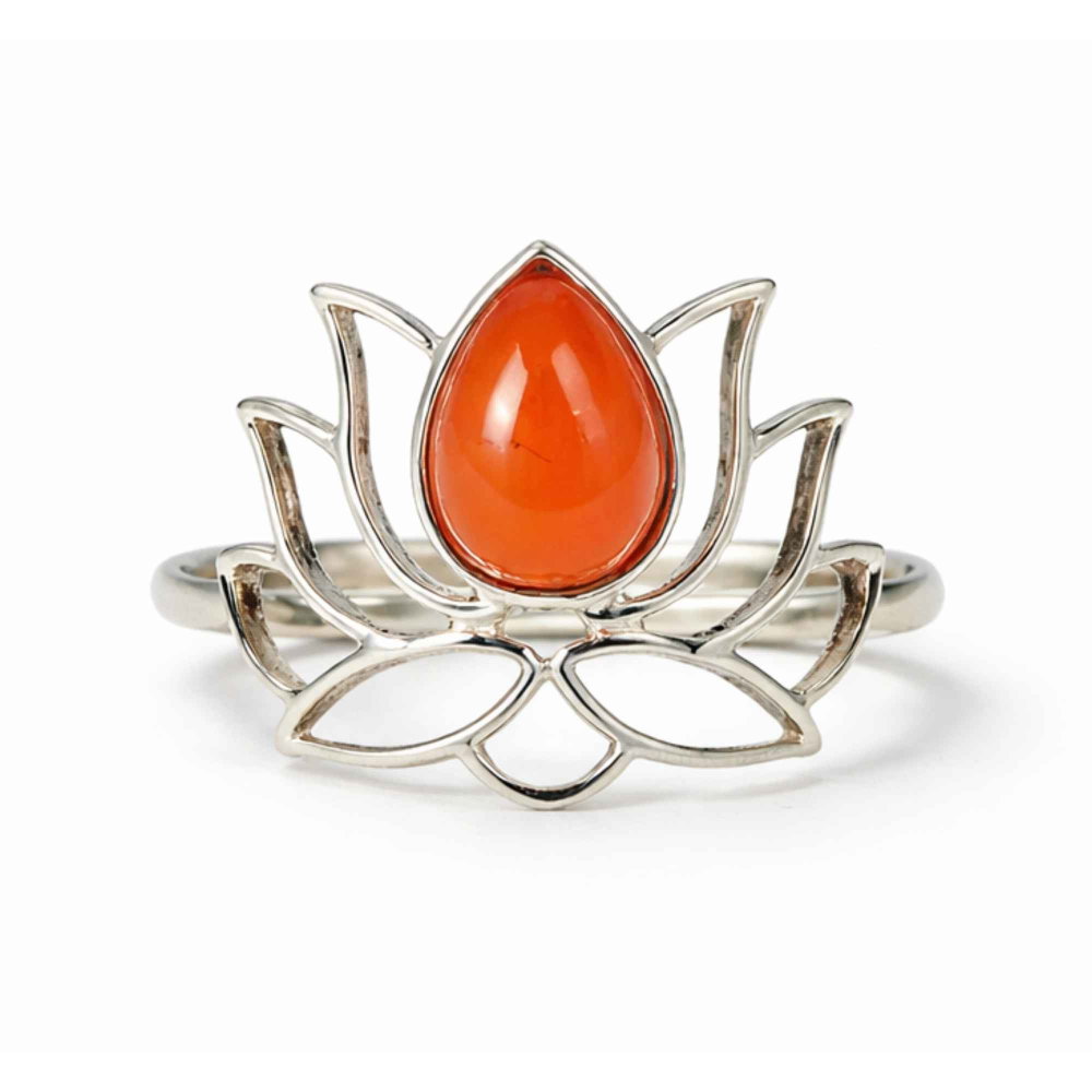 Inel argint 925 cu piatra naturala de Carneol model floare de lotus – Energie si incredere feminina [1]