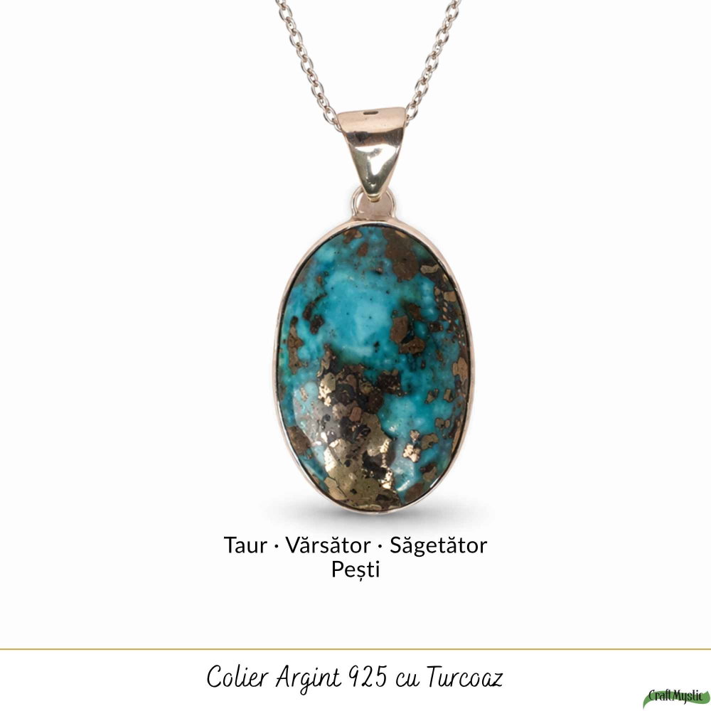 Colier argint 925 cu Turcoaz si Pirita oval – Protectie si incredere interioara [5]