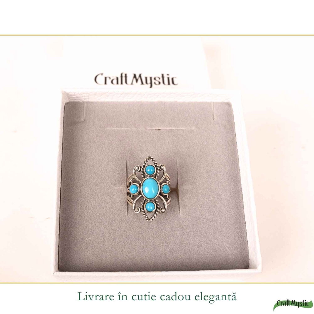 Inel Argint 925 cu Turcoaz Floare – Protectie si Echilibru Feminin [6]