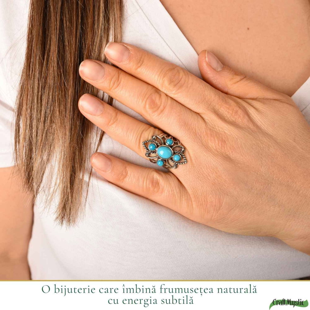 Inel Argint 925 cu Turcoaz Floare – Protectie si Echilibru Feminin [2]