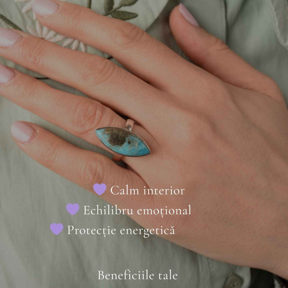 Inel Argint 925 cu Turcoaz si Pirita Delicat – Protectie si Incredere [3]