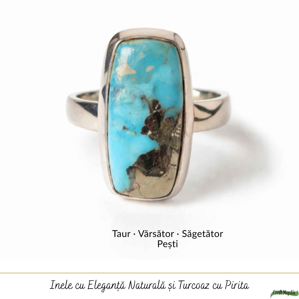 Inel Argint 925 cu Turcoaz si Pirita Dreptunghi – Protectie si Putere Interioara [5]