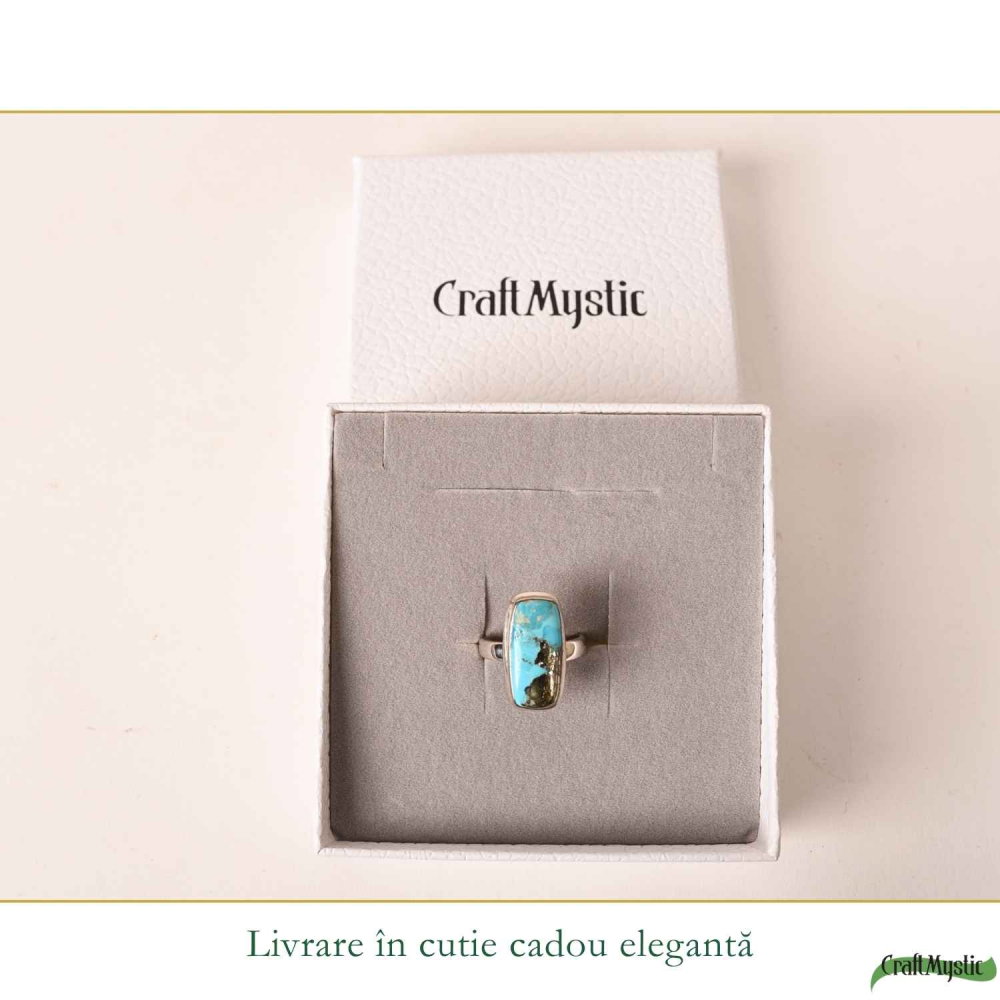 Inel Argint 925 cu Turcoaz si Pirita Dreptunghi – Protectie si Putere Interioara [6]