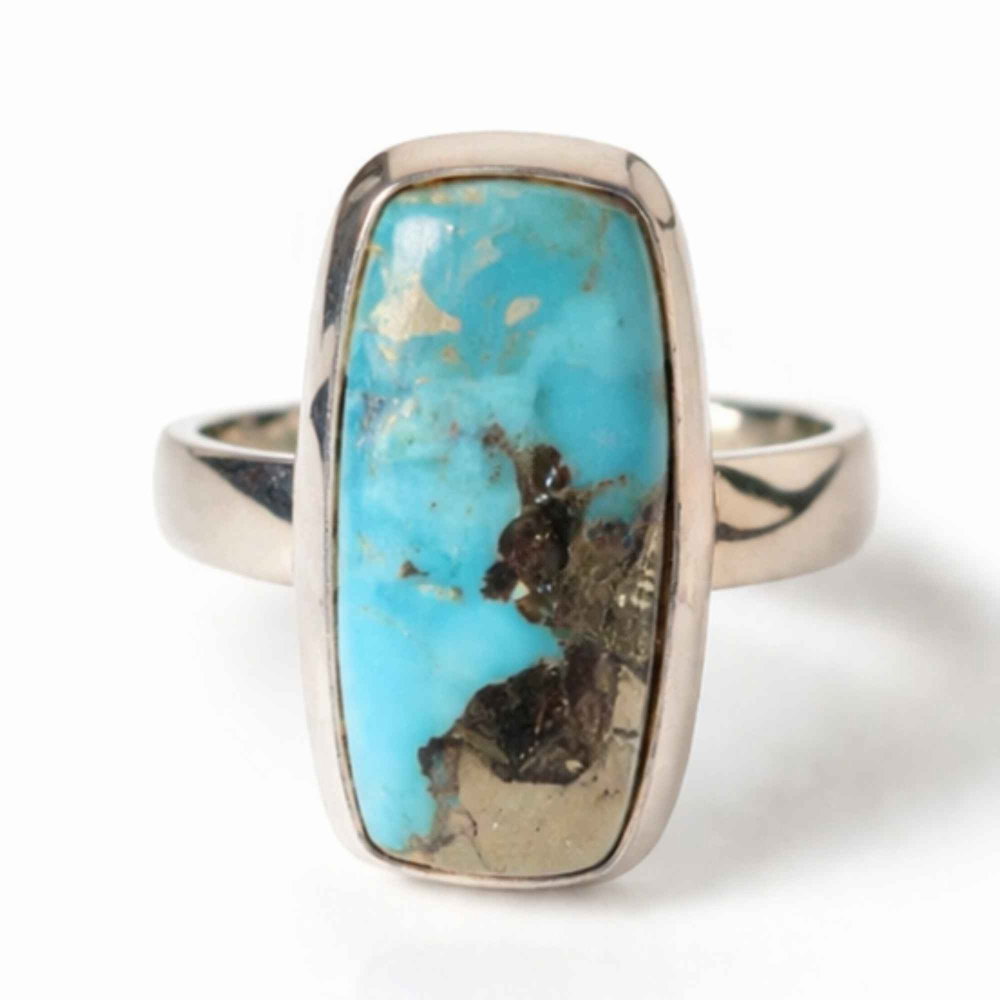 Inel Argint 925 cu Turcoaz si Pirita Dreptunghi – Protectie si Putere Interioara [1]