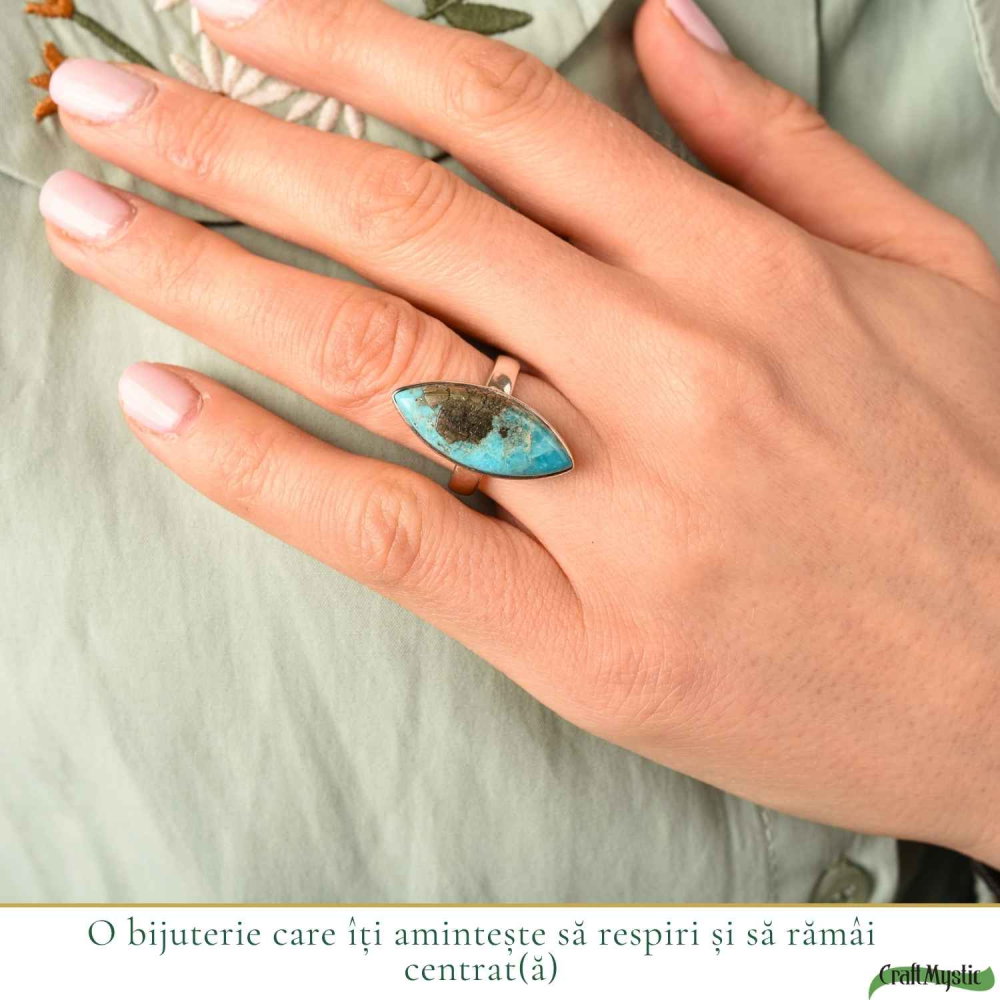 Inel Argint 925 cu Turcoaz si Pirita Delicat – Protectie si Incredere [2]