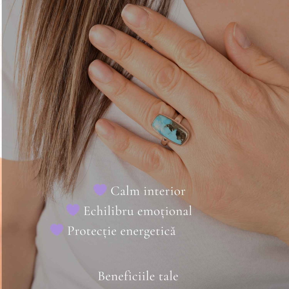 Inel Argint 925 cu Turcoaz si Pirita Dreptunghi – Protectie si Putere Interioara [3]