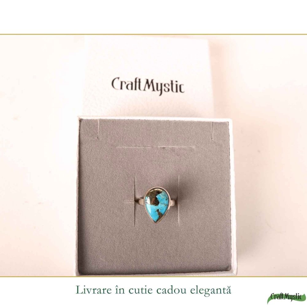 Inel Argint 925 cu Turcoaz si Pirita Lacrima – Protectie si Echilibru [6]