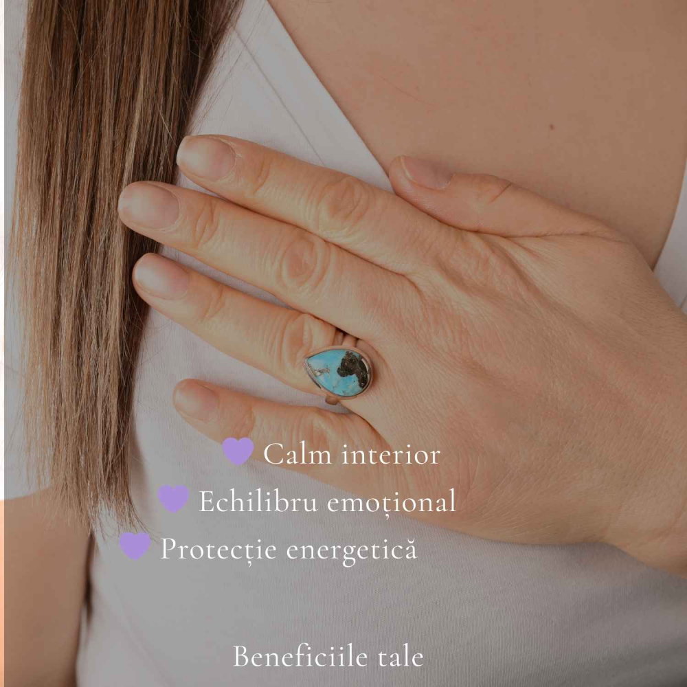 Inel Argint 925 cu Turcoaz si Pirita Lacrima – Protectie si Echilibru [3]