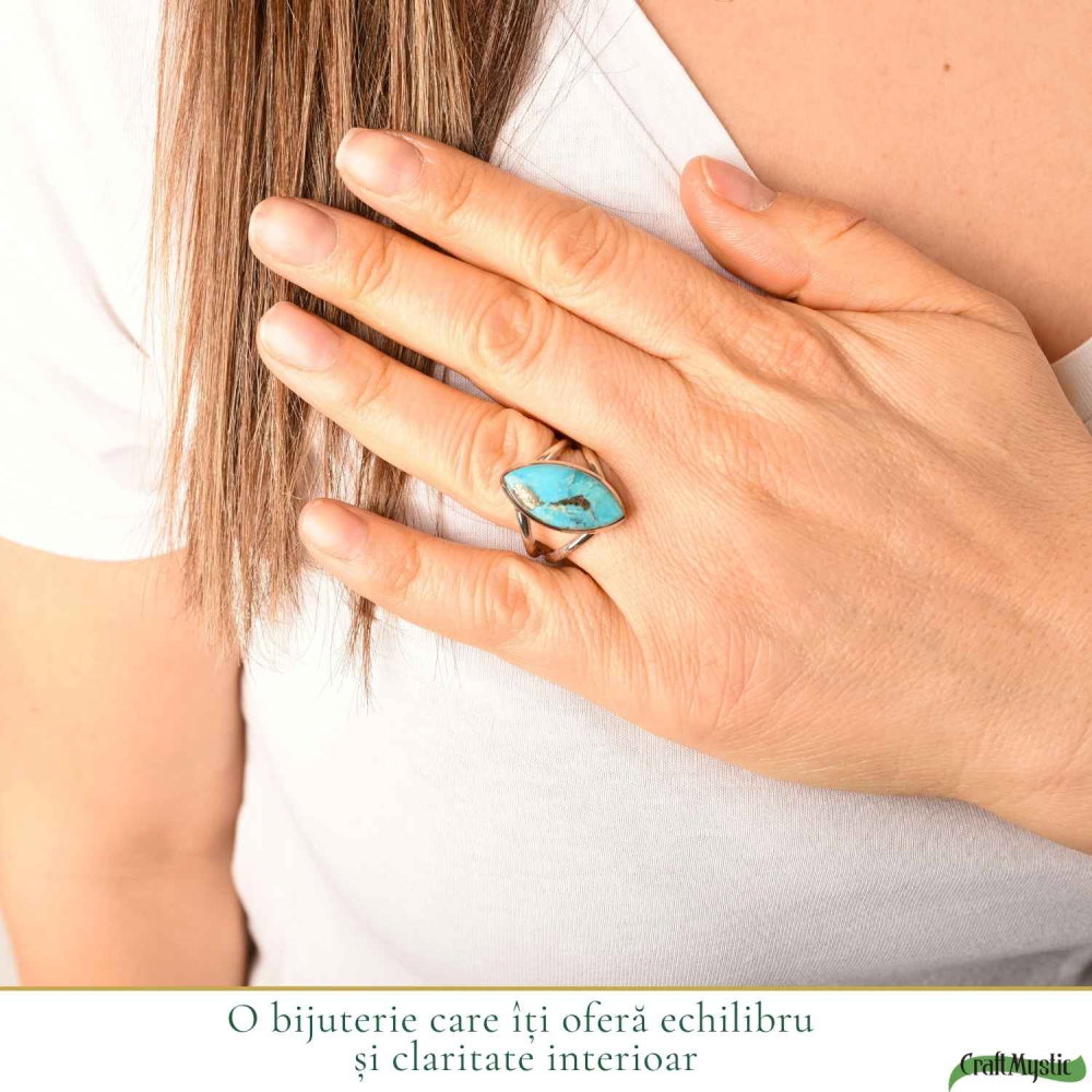 Inel Argint 925 cu Turcoaz si Pirita Delica – Protectie si Echilibru [2]