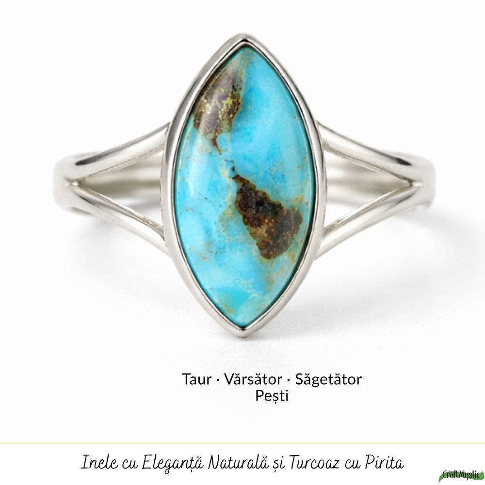 Inel Argint 925 cu Turcoaz si Pirita Delica – Protectie si Echilibru [5]