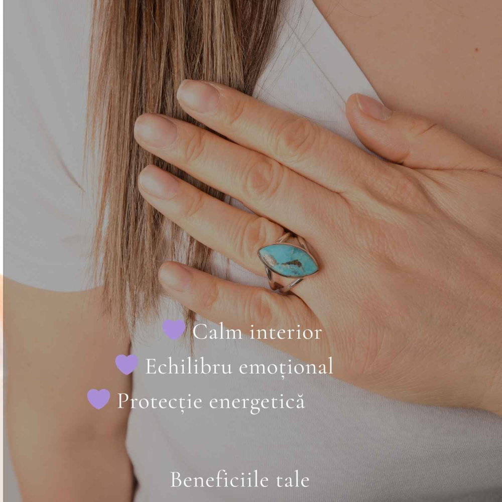 Inel Argint 925 cu Turcoaz si Pirita Delica – Protectie si Echilibru [3]