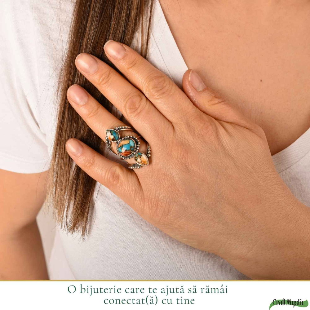 Inel Argint 925 cu Turcoaz Spinny Oyster Floare Vintage – Protectie si Feminitate [2]