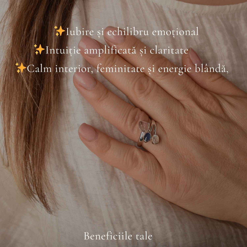 Inel Argint 925 cu Cuart Roz, Kianit Albastru si Piatra Lunii – Iubire si Echilibru [3]