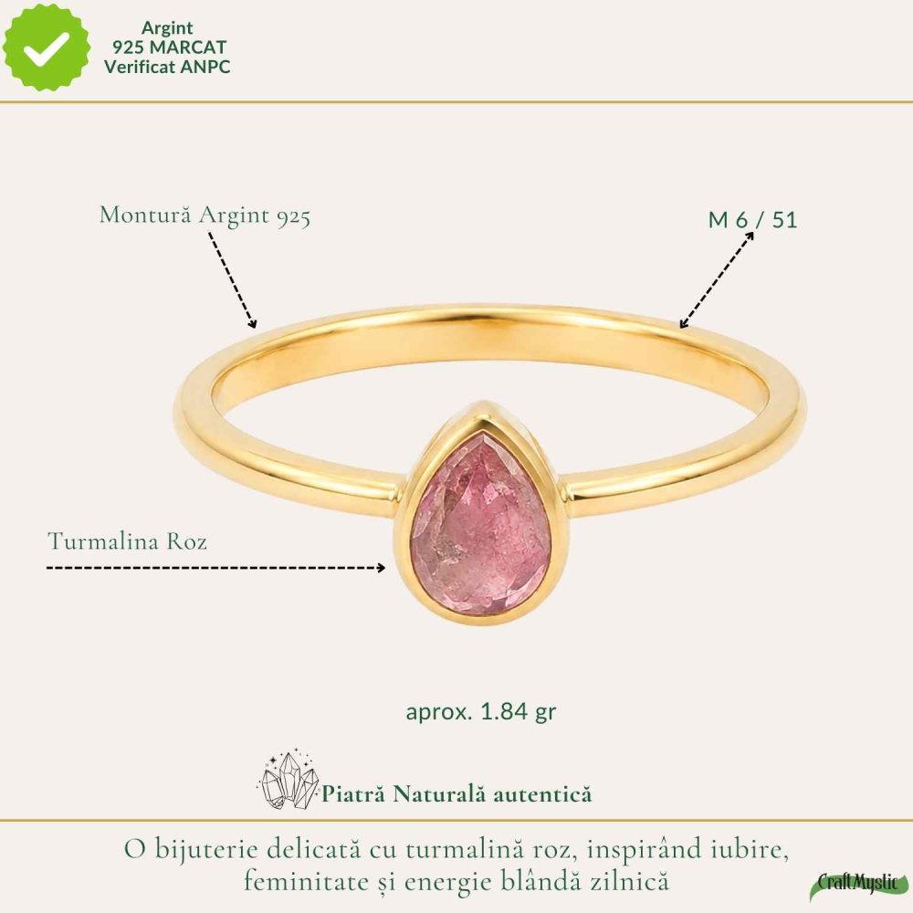 Inel Argint 925 cu Turmalina Roz Lacrima – Feminitate si Iubire Delicata [4]
