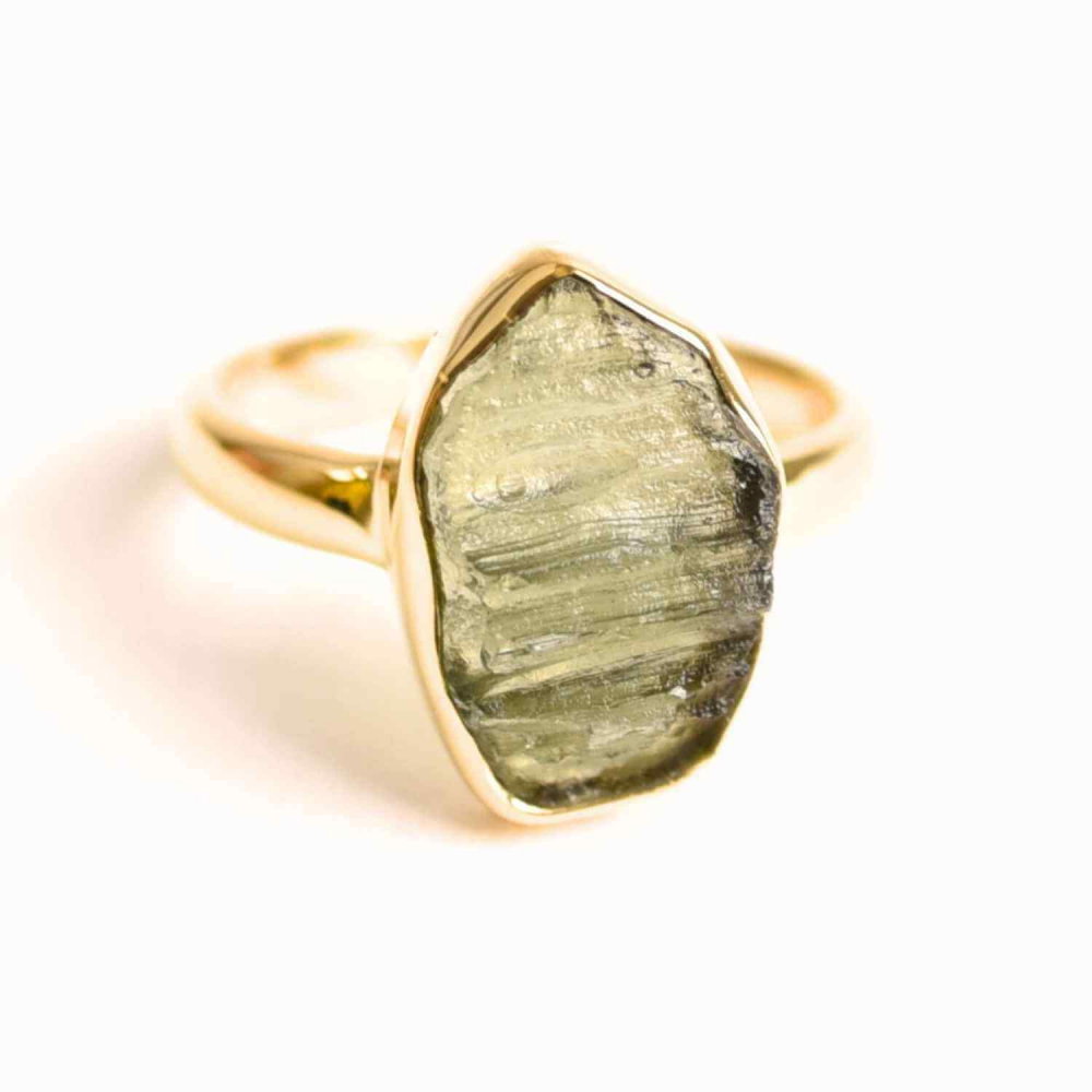 Inel argint 925 Elegant cu Moldavit placat cu Aur 18K – Stimuleaza Evolutia Interioara si Vindecarea Energetica, 3.42 gr [1]