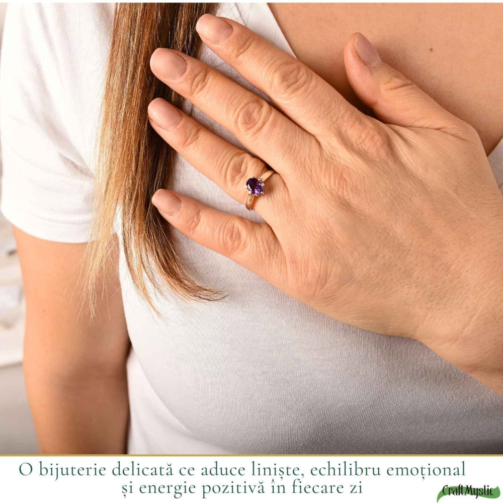 Inel Argint 925 Oval cu Ametist Natural Fatetat – Calm si Claritate Interioara [2]
