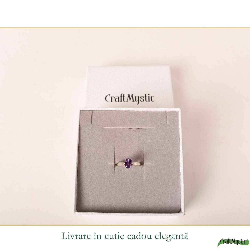 Inel Argint 925 Oval cu Ametist Natural Fatetat – Calm si Claritate Interioara [6]