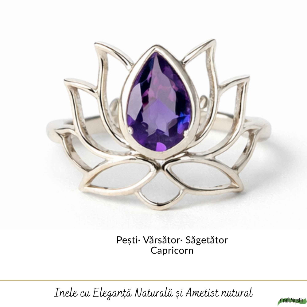 Inel Argint 925 Floare de Lotus cu Ametist Natural – Echilibru si Claritate Interioara [5]