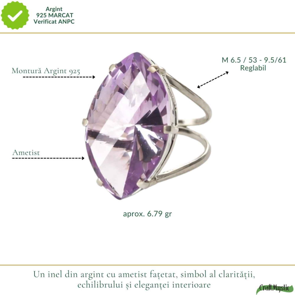 Inel Argint 925 cu Ametist Fatetat Delica – Echilibru si Eleganta Naturala [4]