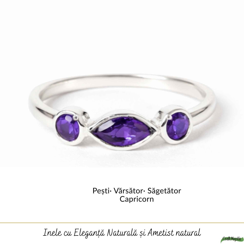Inel Argint 925 cu 3 Pietre Ametist Natural Fatetat – Calm si Claritate Interioara [5]