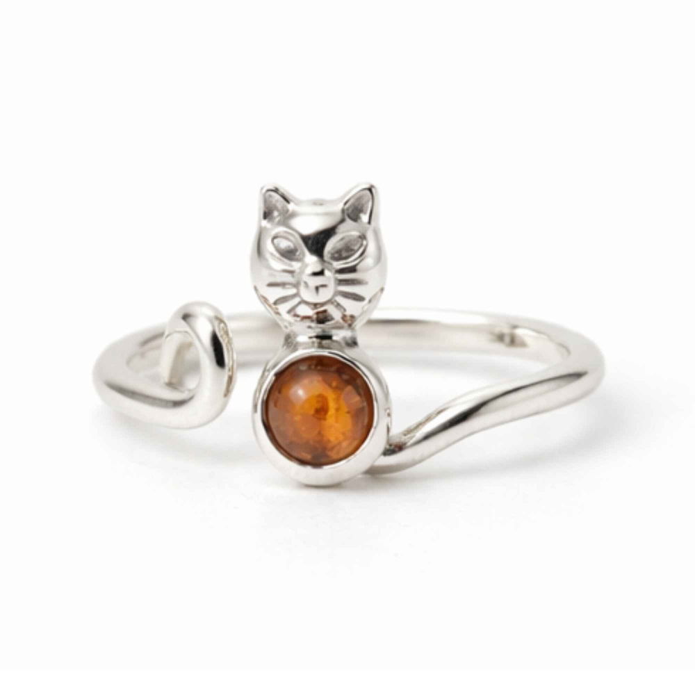Inel Argint 925 cu Pisica si Chihlimbar Natural – Delicatețe, Intuitie si Energie Calda [1]