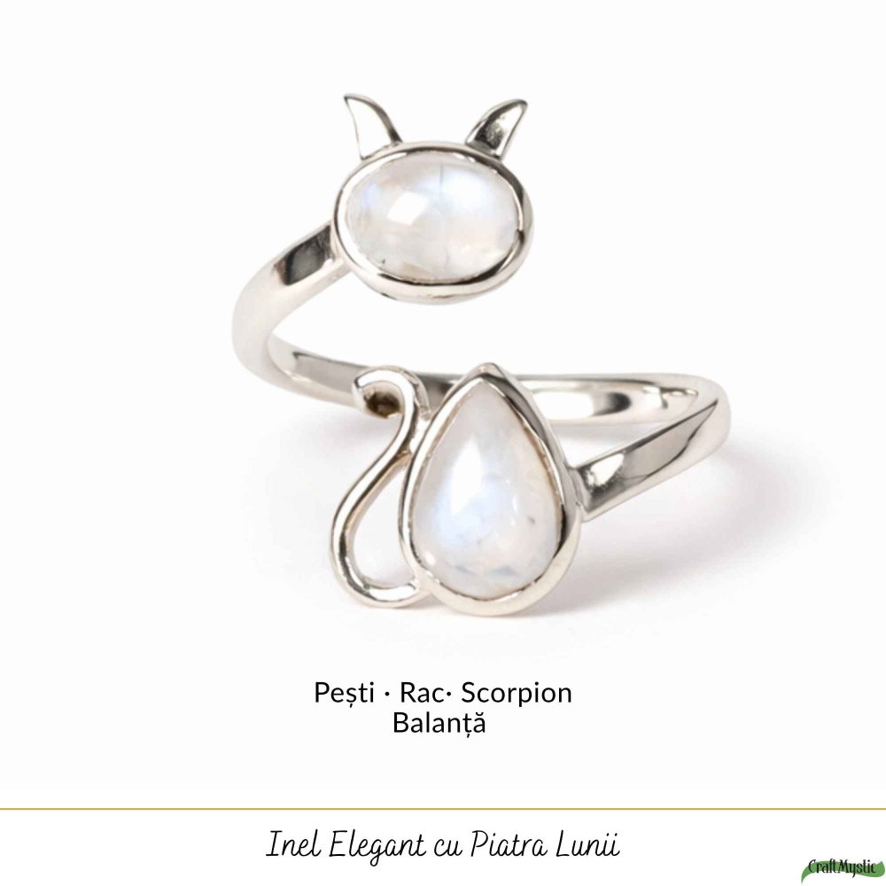 Inel Argint 925 Pisica cu Piatra Lunii – Intuitie si Protectie Feminina [5]