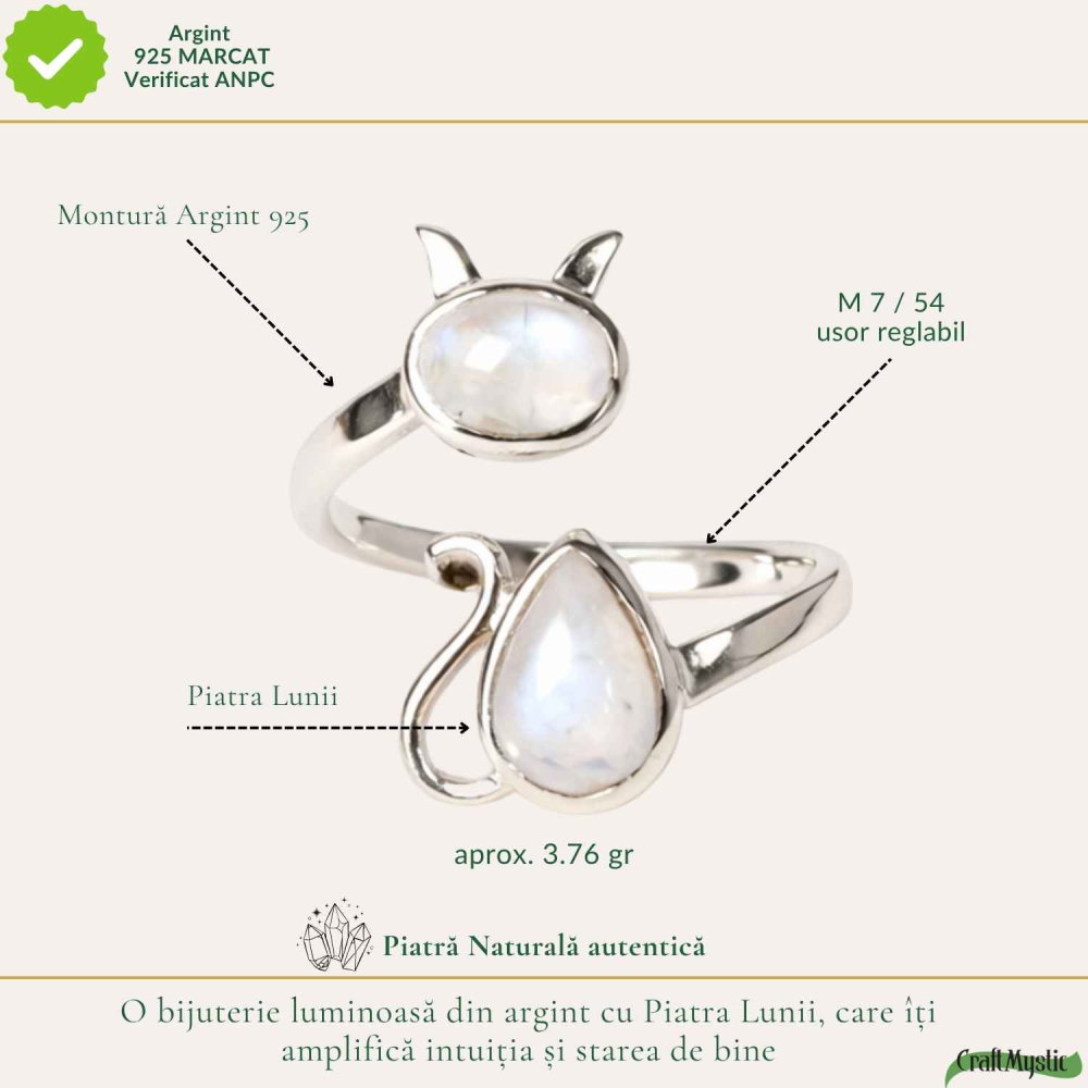 Inel Argint 925 Pisica cu Piatra Lunii – Intuitie si Protectie Feminina [4]