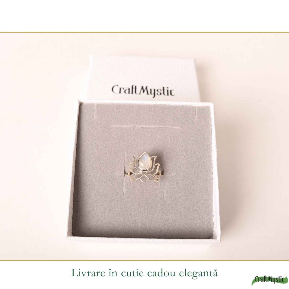 Inel Argint 925 Floare de Lotus cu Piatra Lunii – Echilibru si Liniste Interioara [6]