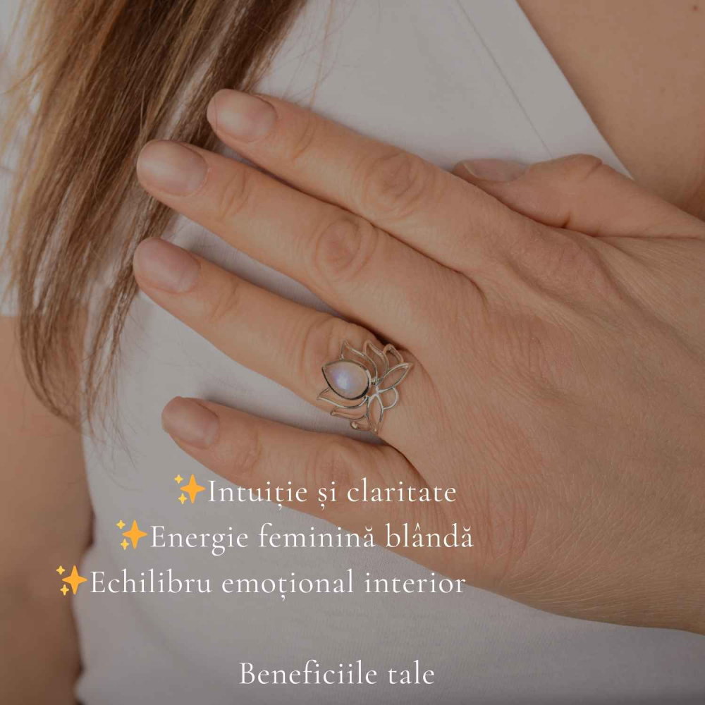 Inel Argint 925 Floare de Lotus cu Piatra Lunii – Echilibru si Liniste Interioara [3]
