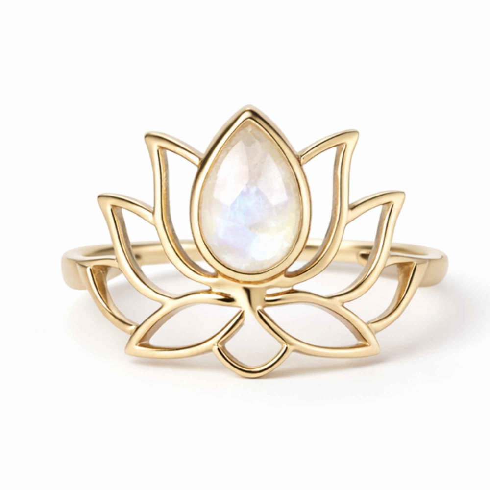 Inel Argint 925 Floare de Lotus cu Piatra Lunii – Echilibru si Liniste Interioara [1]